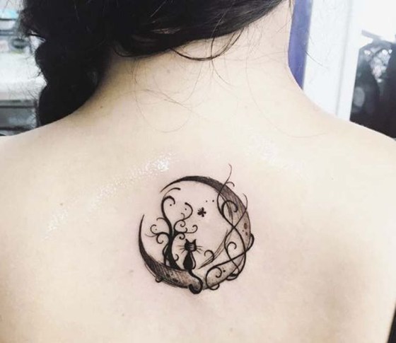 Moon With Cat Neck Tattoo